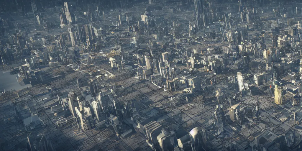 Image similar to city on jupiter, get a bird's - eye view, fantasy, unreal engine, octane, very detail