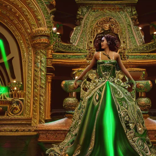 Image similar to photograph of princess, green jewels, breathtaking, ornate, intricate, hyper detailed, accent lighting, dramatic light, 4 k octane render