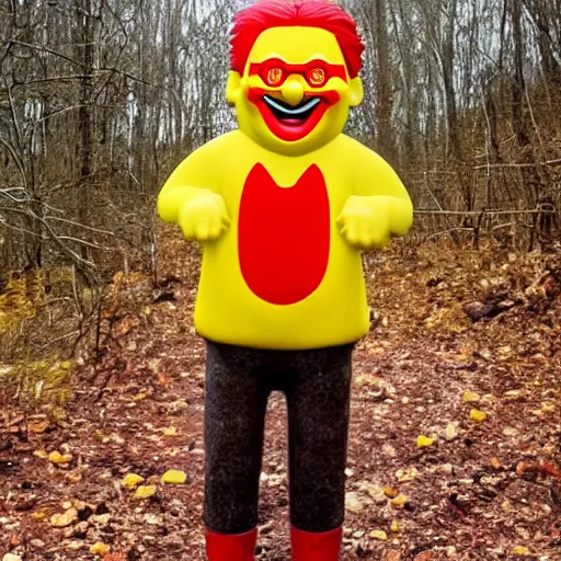 Prompt: ronald mcdonald caught on trail cam footage, cryptid