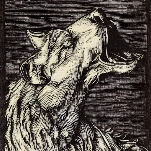 Image similar to wolf by albrecht durer. woodcut.