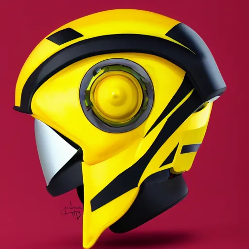 Image similar to symmetry!! yellow ranger, thunderbolt shaped eyeshade, artstation, lightning helmet, 3 d, jumpsuit, gloves, futuristic logo,