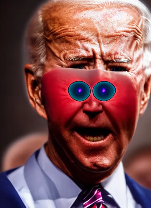 Image similar to hyper realistic ultra realistic eleventh dimensional photo furious glowing red eyes biden, high quality photo, detailed , 8k