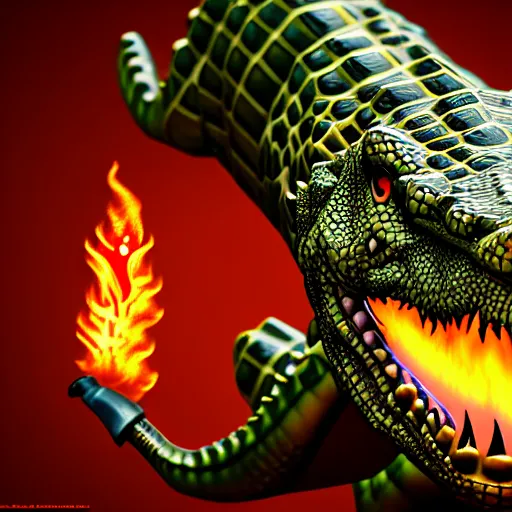 Image similar to realistic mage crocodile shoot fire spells, artstation trends, ultra sharp, realistic, 8 k