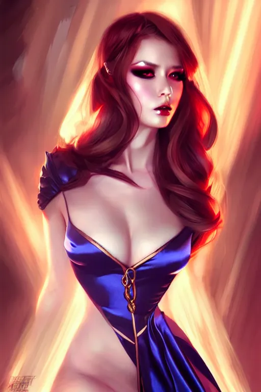 Prompt: Beautiful alluring Warhammer portrait in satin dress by Artgerm and WLOP, Pixiv