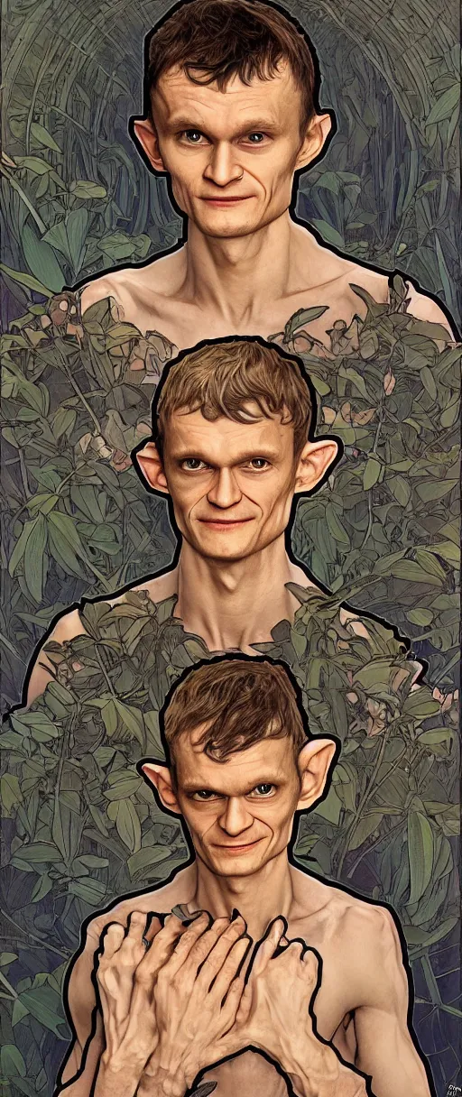 Image similar to vitalik buterin as gollum, art by artgerm and greg rutkowski and alphonse mucha