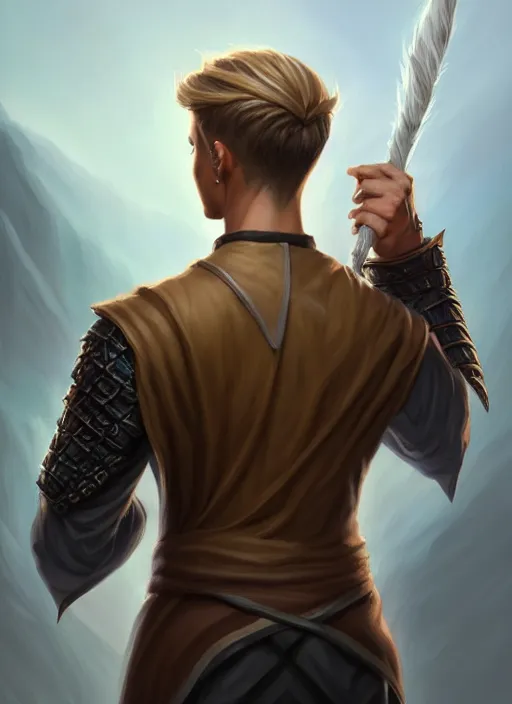 Image similar to a _ fantasy _ style _ portrait _ painting _ of wizard male, medium dark blonde pulled back side part and blonde stubble, rpg dnd oil _ painting _ unreal _ 5 _ daz. _ rpg _ portrait _ extremely _ detailed _ artgerm _ greg _ rutkowski _ greg