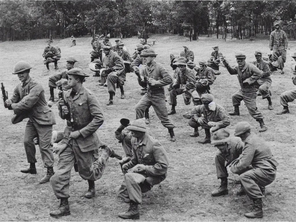 Prompt: “ a vintage photograph of soldiers training ”