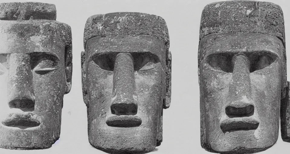 Image similar to architectural drawings of a moai head, photorealistic