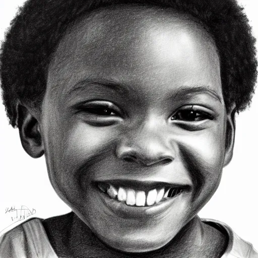 Prompt: drawing portrait of a black boy smiling, studio portrait