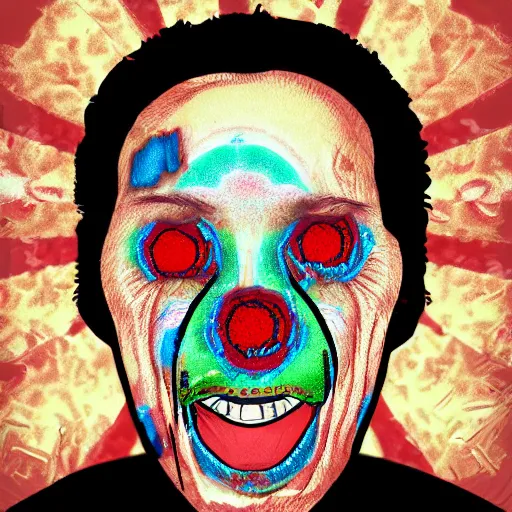 Prompt: man with a tab of lsd on his tounge, digital art by mad dog jones