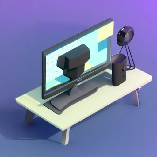 Image similar to a simple cute 3 d object of the pc monitor, isometric game, isometric art, centralised, mohamed chahin, blender cycles render, solid colours material, no background and shadows