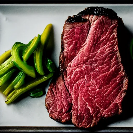 Prompt: A perfectly guitar shaped perfectly cooked medium rare steak, food photography, 35mm, macro