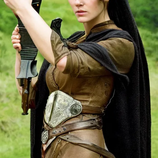 Prompt: Morgana from Merlin (2008) holding an AK47