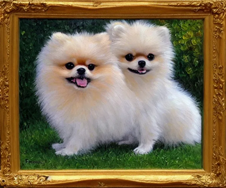 Image similar to pomeranian, cute, monet, oil painting