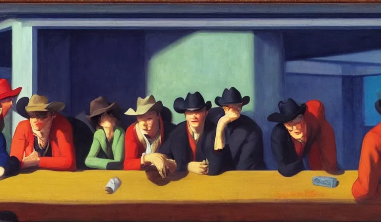 Image similar to Bodacious cowboys such as your friends will never be welcome here high in the clusterdome, by Edward Hopper