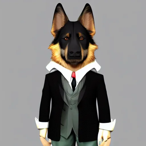 Prompt: anthropomorphic furry german Shepherd wearing a tuxedo, Artstation