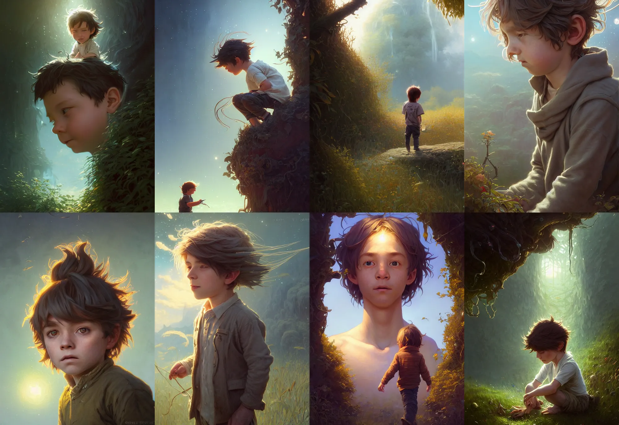 Prompt: highly detailed portrait of a little boy with long hairs, stephen bliss, unreal engine, fantasy art by greg rutkowski, loish, rhads, ferdinand knab, makoto shinkai and lois van baarle, ilya kuvshinov, rossdraws, tom bagshaw, alphonse mucha, global illumination, radiant light, detailed and intricate environment