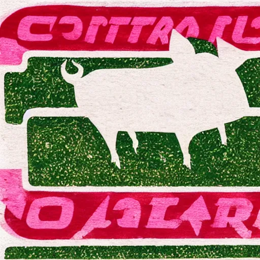 Image similar to “logo for Central Pork, pig, weeds, tall building, pink and green”