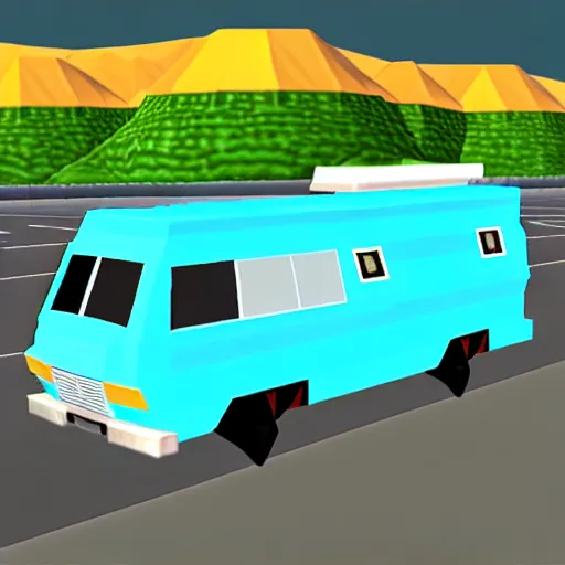 Image similar to breaking bad winnebago driving minigame, nintendo 6 4 screenshot, low poly, aliased