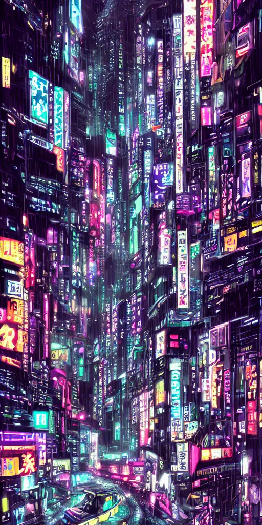 Image similar to Neo-Tokyo 20XX Skyline, cyberpunk Tokyo, rain falling on neon, art by kirokaze