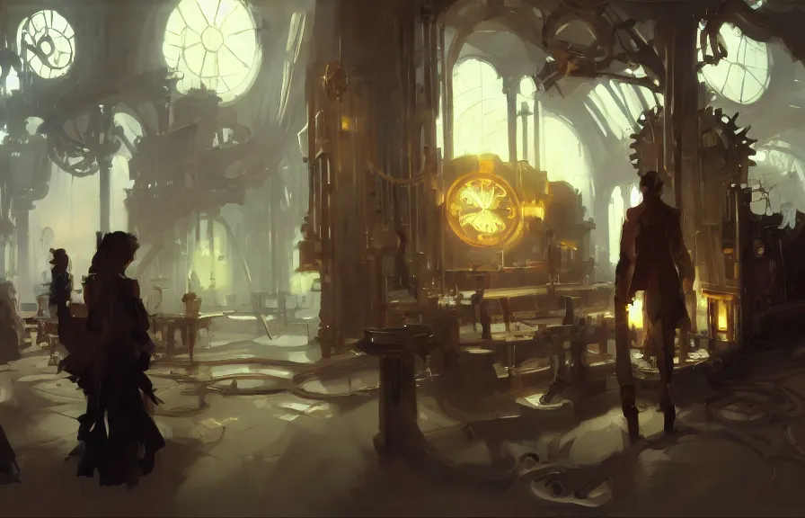 Prompt: greg manchess concept art of a the clockwork dimension, key visual, ambient lighting, highly detailed, digital painting, artstation, concept art, sharp focus, by makoto shinkai and akihiko yoshida and hidari and wlop and greg rutkowski