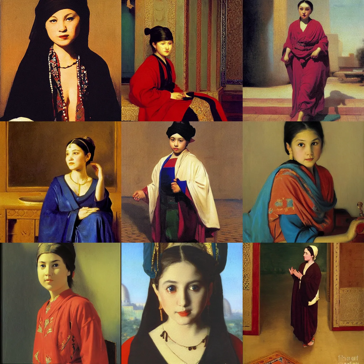 Prompt: orientalist painting of young hillary clinton by jean - leon gerome and otto pilny and adrien henri tanoux