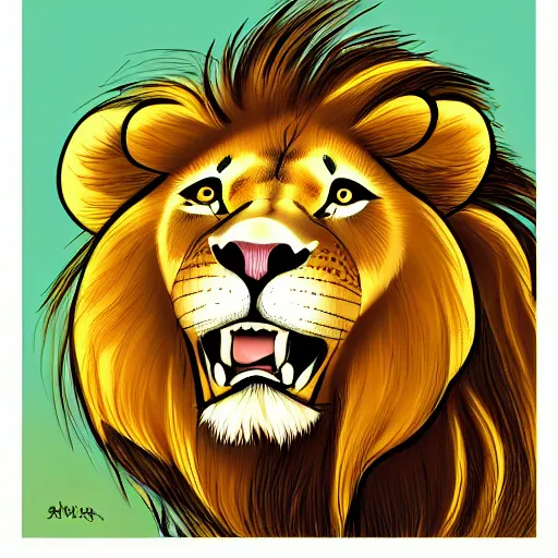 Image similar to A nice lion with a simple rounded line in a meadow, artstation, concept art, smooth, sharp focus, illustration, ArtStation