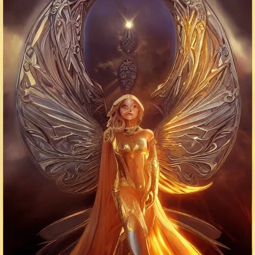 Prompt: beautiful cinematic fantasy poster, sci-fi, semi-transparent, beautiful Archangel with brilliant golden halo and a brilliant alabaster face, brilliant silver filigree, blindfolded eyes eyes, wideshot ultrawide angle epic scale, hybrid from The Elden Ring and art direction by Darius Zawadzki ;by artgerm; wayne reynolds art station; cinematic quality character render; low angle; ultra high quality model; production quality cinema model;