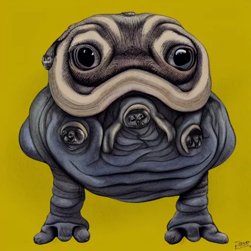 Image similar to A tardigrade with the eyes and mouth of a pug, national geographic-file-photograph, paywall-content, premium-award-winning, trending on artstation