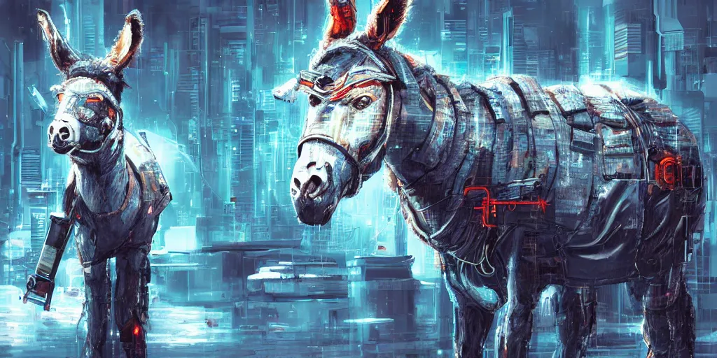 Prompt: cyberpunk donkey, artstudio