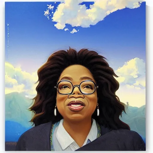 Prompt: anime oprah by by Hasui Kawase by Richard Schmid on canvas
