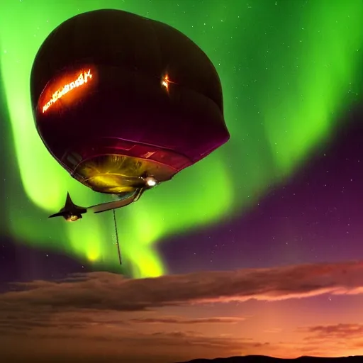 Image similar to fantasy airship flying through the aurora borealis