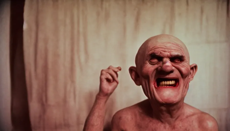 Prompt: 1 9 6 0 s movie still of chrysippus in hystericaly laughing bent in two in a ancient greek bedroom, cinestill 8 0 0 t 3 5 mm, high quality, heavy grain, high detail, texture, dramatic light, anamorphic, hyperrealistic, detailed hair