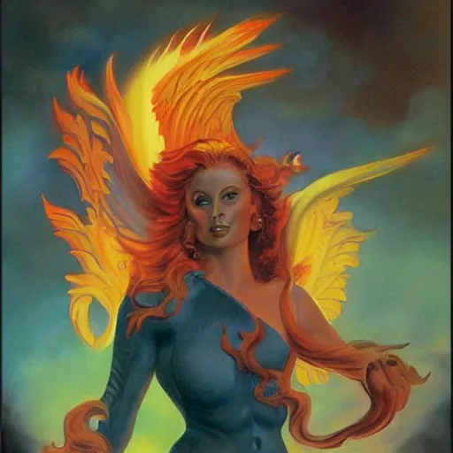 Prompt: The Pheonix Princess of Fire, painting by Boris Vallejo