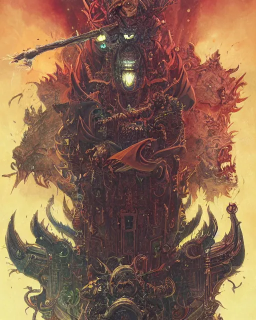 Prompt: Joe Biden with a wide grin shooting laser beams out of his eyes into a crowd, Evil, chaos, hypermaximalist, ornate, horror, Peter Mohrbacher, Marc Simonetti, Mike Mignola, detailed, intricate ink illustration, symmetry, bloodborne, colorful