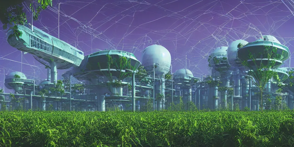 Image similar to giant solarpunk power station, sci - fi, plants, greenery, digital art by beeple