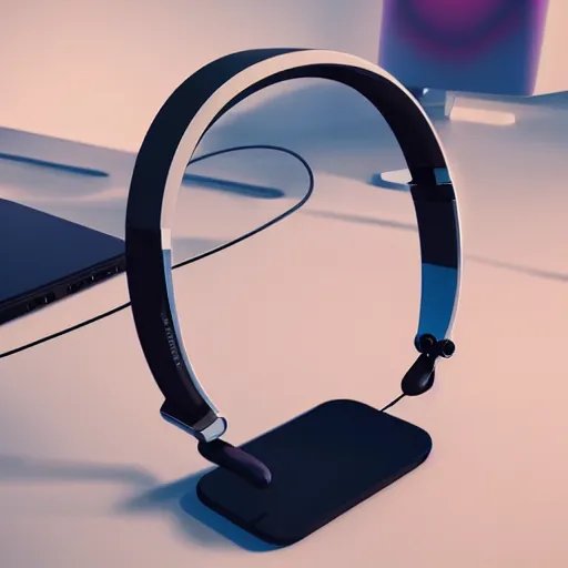 Image similar to wireless headphone stand, futuristic, techno, cyberpunk, product design, render, cute, swag, geometric, fun, iconic, concept