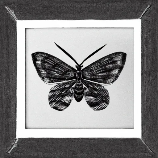 Prompt: moth, black and white, botanical illustration