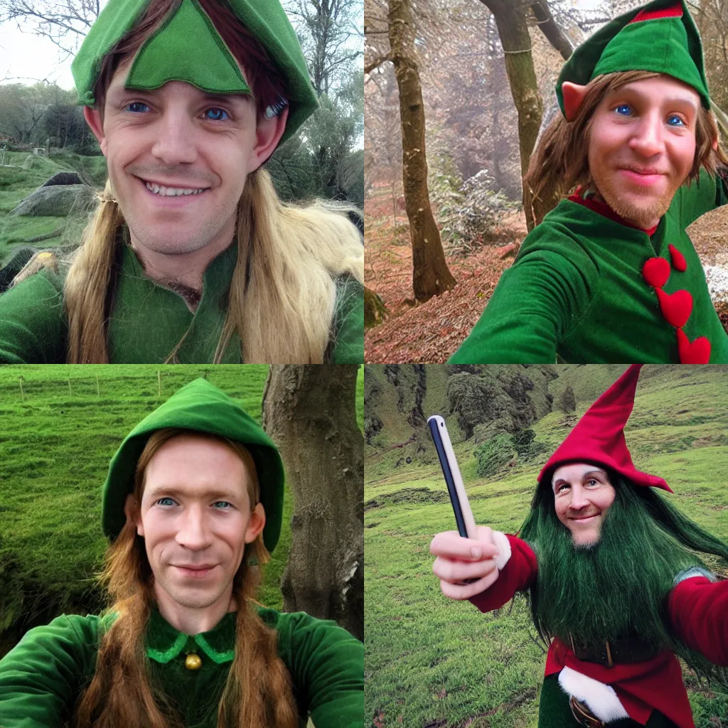 Prompt: selfie of an Elf, taken in the Shire