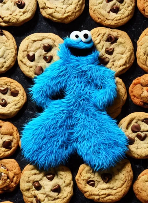 Prompt: a cookie monster fur coat