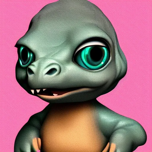 Prompt: a cute baby dinosaur with big eyes, 3d model, shaded, matte on canvas