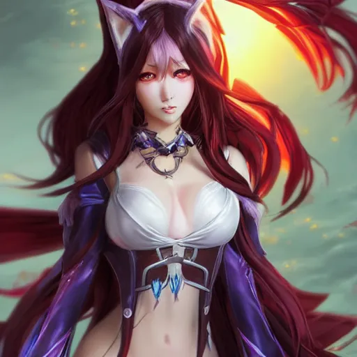 Prompt: Ahri from League Of Legends (2009 online videogame) in a spinoff in blade and soul artbook on a render by the artist Hyung tae Kim, Jiyun Chae, Joe Madureira, trending on Artstation by Hyung tae Kim, artbook, Stanley Artgerm Lau, WLOP, Rossdraws , James Gurney