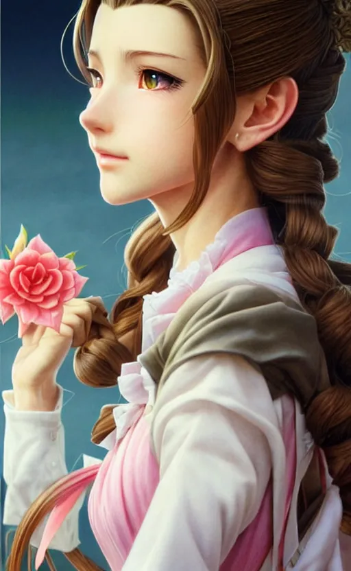 Image similar to aerith gainsborough as she appears in the godfather film. beautiful shadowing, 3 d shadowing, reflective surfaces, illustrated completely, 8 k beautifully detailed pencil illustration, extremely hyper - detailed pencil illustration, intricate, epic composition, very very kawaii, masterpiece, bold complimentary colors. stunning masterfully illustrated by artgerm and range murata.