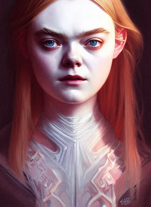 Image similar to symmetry!! portrait of elle fanning as a ninja, horror, fashion, dark!! intricate, elegant, highly detailed, digital painting, artstation, concept art, smooth, sharp focus, illustration, art by artgerm and greg rutkowski and alphonse mucha