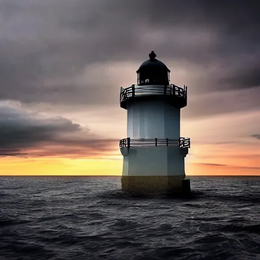 Image similar to An abstract lighthouse with the sea, crime fiction style