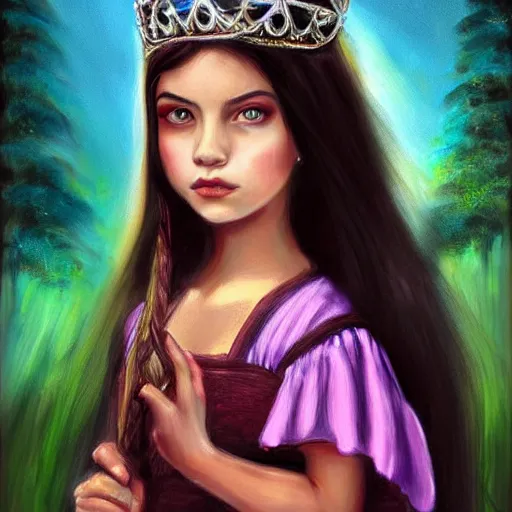 Image similar to beautiful young princess of coca, dark hair, dark eyes, fantasy painting, very painterly