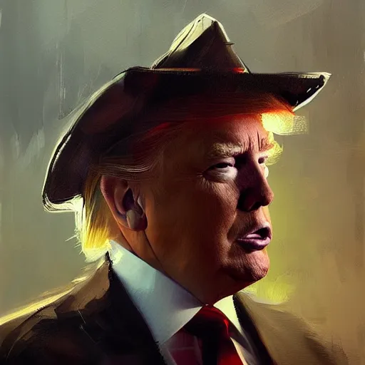 Image similar to A realistic hyperdetailed wide-shot digital oil portrait painting of an Donald Trump in the style of Guy Denning, Ruan Jia, and Craig Mullins. Trending on ArtStation, DeviantArt, and Instagram. CGSociety Digital art.