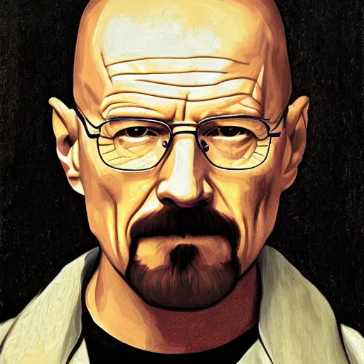 Prompt: a portrait painting of Walter White in Mona Lisa, low contrast