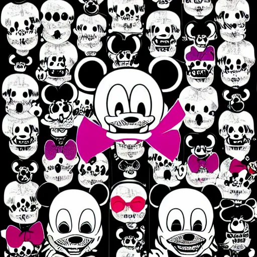 Image similar to anime manga skull portrait girl face mickey mouse simpsons detailed highres 4k warhol and James Jean pop art nouveau