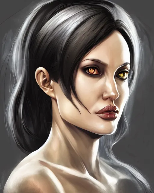 Image similar to capcom character, anime portrait of angelina jolie, highly detailed, digital painting, artstation, character, concept art, smooth